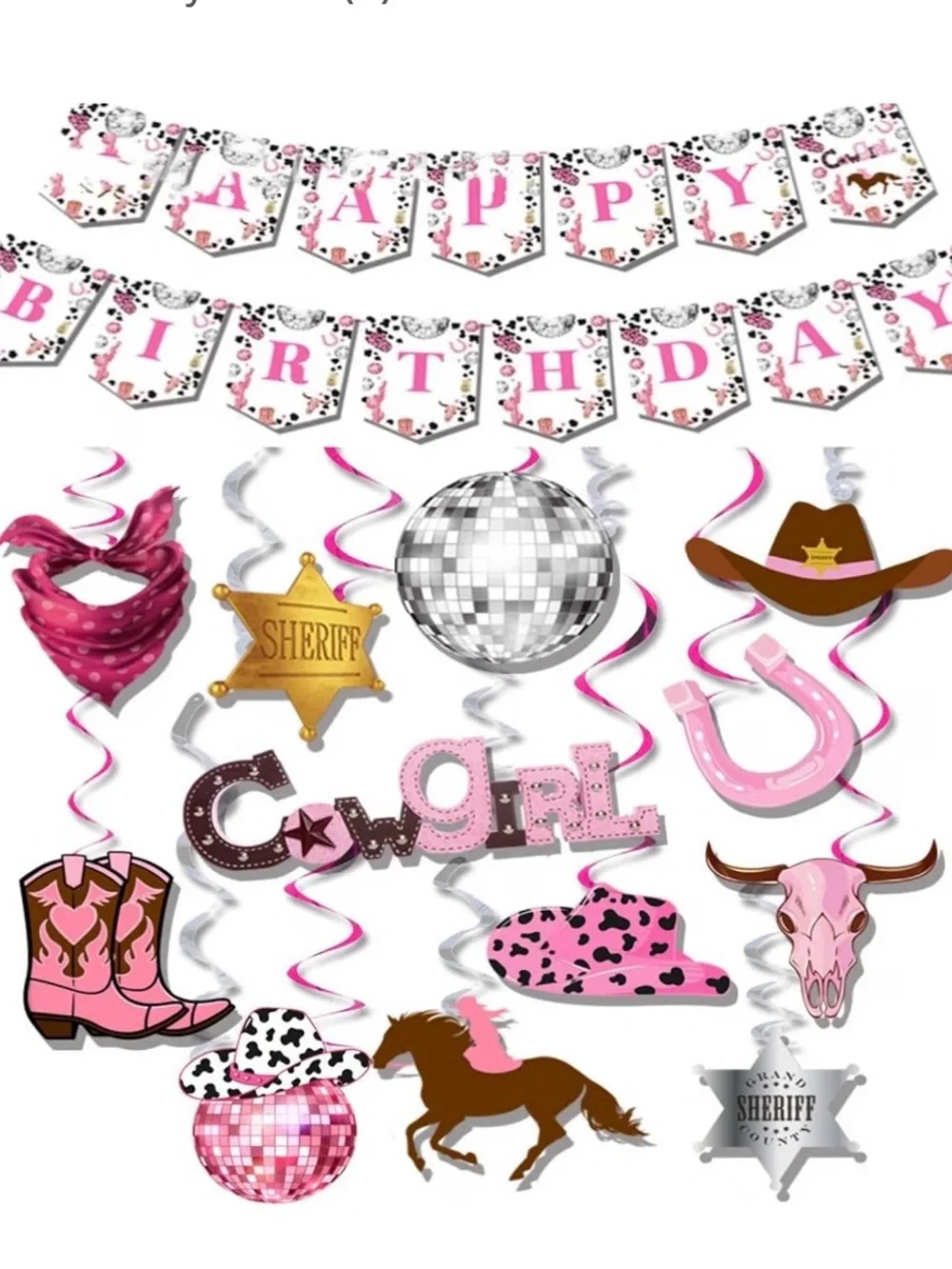 Pink World Cowboy Themed Party Banner